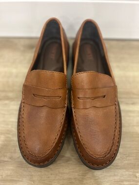 BORN Carrera Brown Leather Lug Sole size 8 Platform Penny Loafers retro y2k